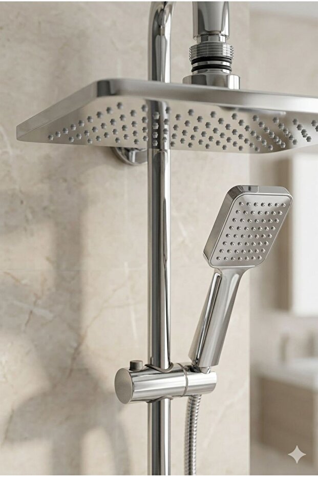 Antique Square Premium Shower Set - Rustic Brass