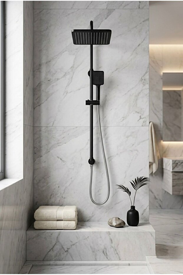 Antique Square Premium Shower Set - Rustic Brass