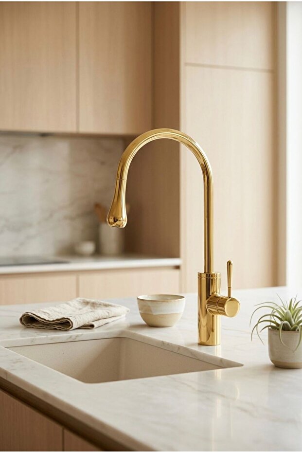 HIERA BUILD Aura Serisi Damla Premium Mutfak Banyo Bataryası - Gold